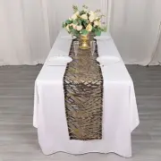 12"x108" BLACK GOLD Mesh TABLE RUNNER Wavy Embroidered Sequins Party Home