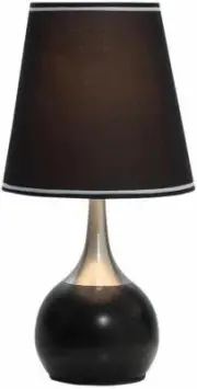 Modern Black Metal Base White Stripe Fabric Shade Desk Table Touch Lamp 23"H