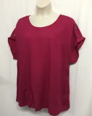 Autograph Top Plus Size 26 Tunic Shirt Short/Cap Sleeve Linen Viscose NEW Pink
