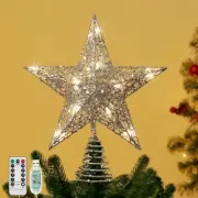 Lewondr Christmas Star Tree Topper, 11.4inch Sequins Xmas Tree Topper with 6H...