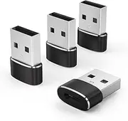 4 Pack USB to USB C Adapter, USB C Female to USB A Male Charger Converter for iPhone 16 15 Pro Max Plus, Galaxy S25 S24 S23 S22, Airpods, iPad Air, Car Play (Black)