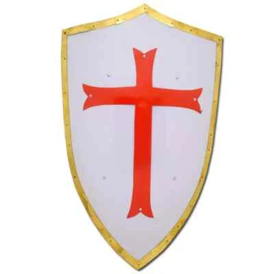 24" Red Cross Shield 18G Steel LARP Medieval Warrior Knight Templer Crusader