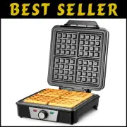 Stainless Steel Belgian Waffle Maker - 1200W, Cool-Touch Handle, Easy Clean