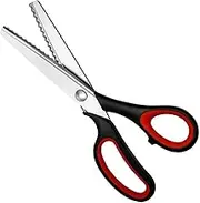 ZXUY 5MM Pinking Shears for Fabric, Stainless Steel Handled Professional Dressmaking Sewing Scissors Zig Zag Fabric Craft Scissors (Sawtooth Red)