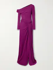 [16ARLINGTON] 16ARLINGTON - Polyta One-shoulder Pleated Draped Jersey Gown - Purple - UK 8 UK 8 Purple