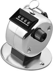 Baxnore Hand Tally Counter, Stainless Steel Clicker Counter, 4 Digit Mechanical Palm Click Counter, Manual Counter for Crowd Counting Warehouse Tracking (Thickened Metal with Base)