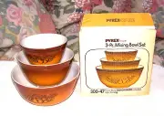 VINTAGE PYREX OLD ORCHARD BOWL SET OF 3 NEW