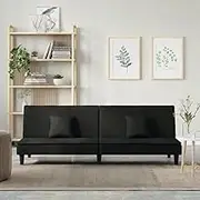 Black Velvet Sofa Bed, Adjustable Sleeper Couch for Living Room, Comfortable Guest Seating, Padded Day Lounger