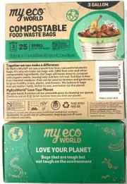 MyEcoWorld® Compostable Kitchen Waste Bags - 3 Packs of 25 (75 Total), Green