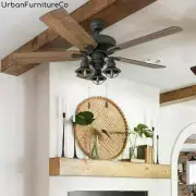 Farmhouse 52 inch LED Indoor/Outdoor Natural Iron Ceiling Fan with LED Light New