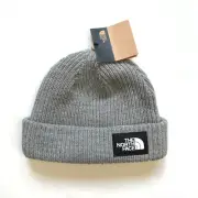 NWT The North Face Salty Dog Logo Knit Beanie Hat Womens Mens Gray Ribbed NEW