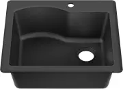 Quarza 25-Inch Drop-In/Undermount Single Bowl Granite Kitchen Sink in Black, KGD