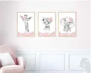 Baby Girl Nursery SAFARI Animal Prints Set of 3 (A4 & A3)