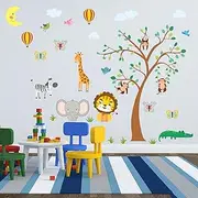 AnFigure Baby Forest Animal Wall Stickers - Giraffe Elephant Lion Monkey Tree Wall Decals - Kids Girls Boy Baby Room Nursery Playroom Daycare Bedroom Kindergarten Wall Decor