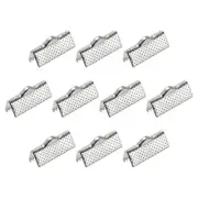 50Pcs Ribbon Crimp Clamp Ends 16mm Cord End Clasp for DIY Craft Silver Tone