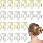Itadaku 20 PCS Hair Clip Combs, Small Metal Side Combs for Women and Girls, Gold & Silver Wire Slide Combs for Bridal Updo, Wedding Veil, Headwear and DIY Crafts (5 Teeth)