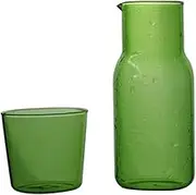 Bedside Water Carafe and Glass Set 500ml Clear Green Glass Bedside Water Decanter with Tumbler Glass Spout Decanter with Cup for Office Bedside Table
