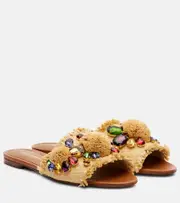 [Dolce & Gabbana] Dolce & Gabbana Embellished raffia-effect slides AU 7 beige