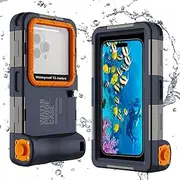 ShellBox Case New Waterproof Underwater Case for iPhone 16/15/14/13/12/11/Pro Max/Pro/Plus/LG G8X Series(Volume Button on Left),[50FT/15M] Professional Scuba Diving Cases, Blue-Orange