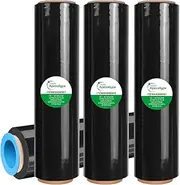 18" Black Plastic Shrink Wrap Roll for Moving, Furniture Wrapping, 1500 Feet, 80 Gauge, 500% Stretch, Industrial Strength Film with Handle for Packing, Residue-Free, Machine & Hand Use, 4 Rolls