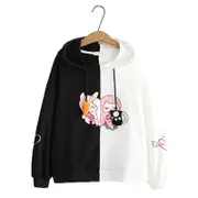 Nevenka Womens Cute Hoodie Cat Rabbit Patchwork Pullover-BlackWhite