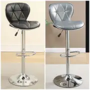 Black / Silver Faux Leather Adjustable Bar Stool with Metal Frame (Set of 2)