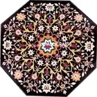 Black Marble Dining Center Top Side Table Top Rare Semi Precious Stone Inlay