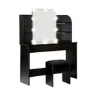 NNEED Dressing Table Stool Set with 10 Bulbs Mirror Black