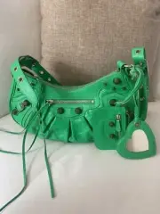 Balenciaga Le Cagole Giant Studs Shoulder Bag Leather Small Green