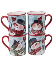 Certified International Set of 4 Watercolor Snowman Mugs