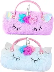 [Healeved] 2Pcs Cute Unicorn Portable Glasses Case Handheld Eyeglass Pouch for Sunglasses Storage Lovely Spectacle Holder with Material Present for Friends