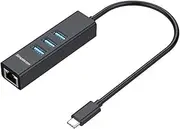 Simplecom CHN421 Aluminium USB-C to 3 Port USB HUB with Gigabit Ethernet Adapter Black
