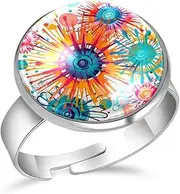 [FVQL] Ring for Women Girls, art abstract pattern floral, 1.7cm/0.67inch, Glass, glass