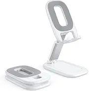 OMOTON Foldable Cell Phone Stand - Portable Holder with Charging Hole, Height Adjustable, Compatible with All Smartphones, White
