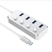 Aluminum Alloy 4 / 7 Ports USB 3.0 Hub Sub-control Switch HUB 60/120cm Cable Upto 5Gbps Splitter With CE Certified EU Charger