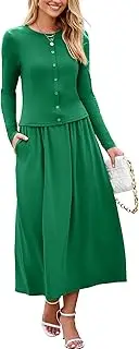 [Glamaker] Women's 2 Piece Skirt Sets Long Sleeve Casual Knit Crop Top Maxi Skirt Dresses Matching Sets with Pockets