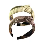2Pack Knotted Sequins Headbands for Women Wide Turban Headbands FG80-BeigeBrown