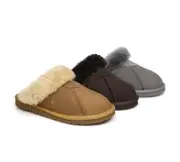 AUSTRALIAN SHEPHERD® UGG Slippers Double Face Sheepskin Wool Robert - Grey / AU Ladies 7 / AU Men 5 / EU 38