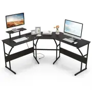 CostwayL-shaped Desk with Power Outlet for Working Writing Gaming-Black