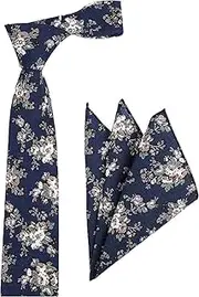 [Generic] Men's Skinny Ties Matching Handkerchief Set Floral Printed Neckties