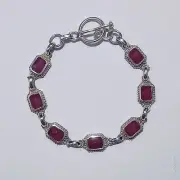 Stepwise Ruby pink Chalcedony Gemstone 925 silver handmade Bracelet for birthday