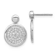 14k White Gold Real Diamond Fancy Circle Post Earrings