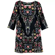 NEW DESIGUAL Size 6 Clementine Folk Floral Shift Mini Dress Boho Festival