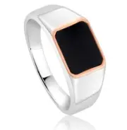 Clogau Welsh Silver & 9ct Rose Gold Black Onyx Signet Ring Size L Rare Wales