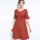 【A’bella 艾貝菈】橘紅小菱塊美背縮腰短袖洋裝(中大尺碼/L-5XL)