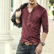 Men's T shirt Tee Henley Shirt Long Sleeve Shirt Plain Henley Plus Size Street Casual Long Sleeve Button-Down Clothing Apparel 100% Cotton Classic Casual Muscl