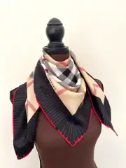 NWT Unisex Classic Burberry Scarf House Check Beige Black Red Border Silk Wrap