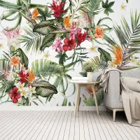 在飛比找蝦皮購物優惠-定制3d壁紙現代熱帶雨林植物葉子仙人掌照片牆壁畫客廳臥室創意