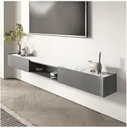 Floating TV Unit Floating TV Stand with 2 Drawers, Wall Mounted TV Cabinet Slate Countertop Floating Shelves, Modern Entertainment Media Console for Living Room Floating TV Cabinet(Gray,180x30x23cm)