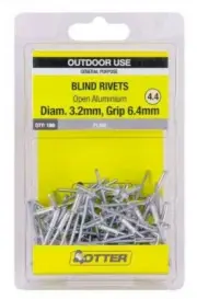 2x Otter BLIND RIVETS 100Pcs Open Aluminium- 3.2x6.4mm, 3.2x7.9mm Or 3.2x9.6mm